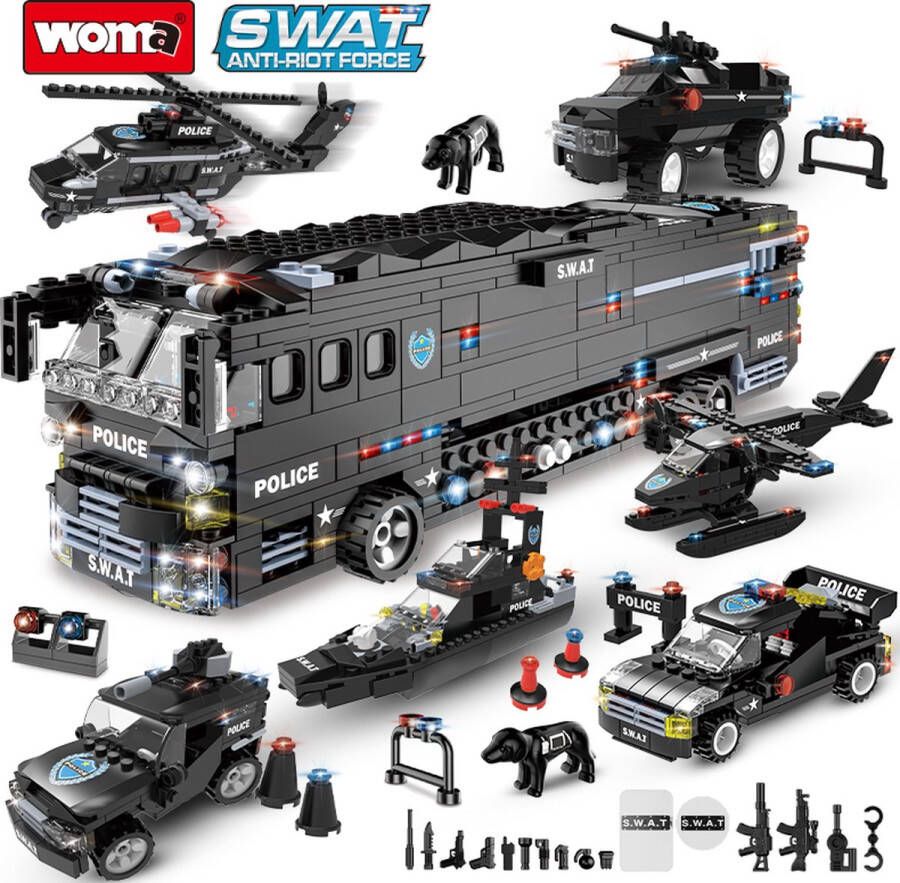 Woma SWAT Politiewagen 6 in 1 Transformatie Set Bouwpakket Bouwblokken Bouwset 3D puzzel Mini blokjes Compatibel met Lego bouwstenen 1011 Stuks