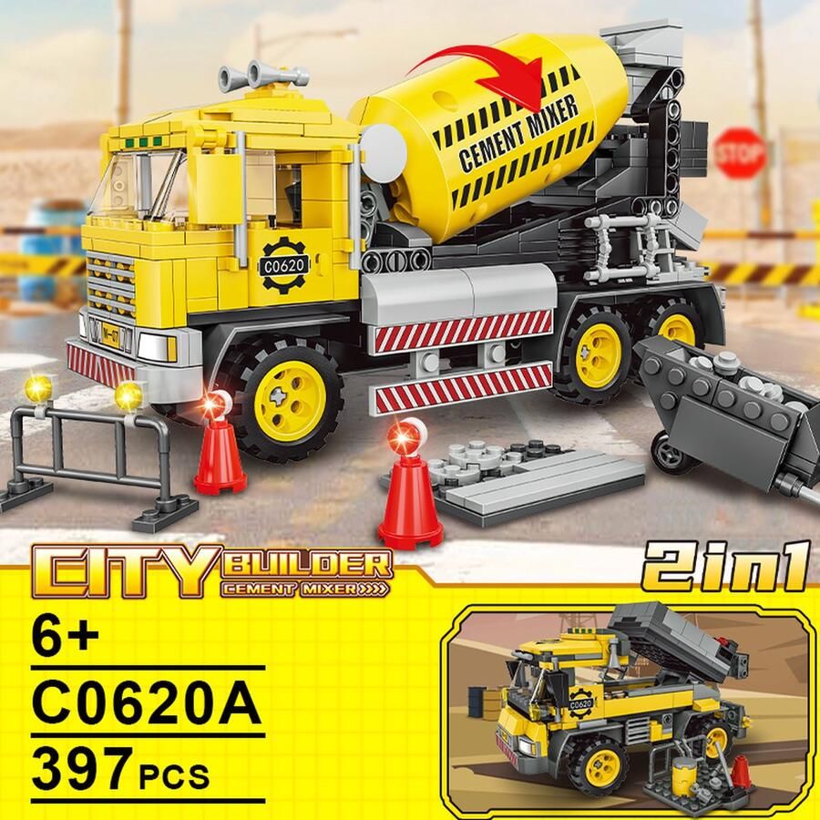 Woma City Builder Cement Mixer Bouwpakket Bouwblokken Bouwset 3D puzzel Mini blokjes Compatibel met Lego bouwstenen 397 Stuks