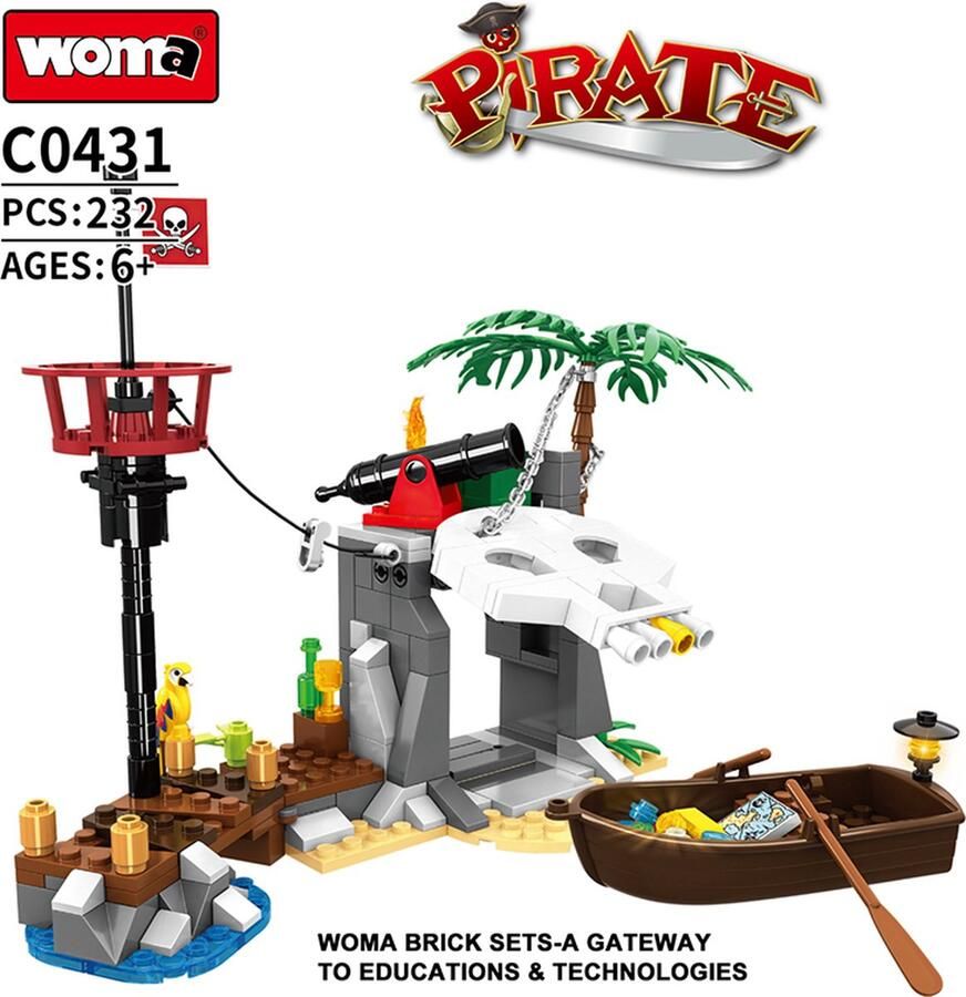 Woma Pirate Piraat bouwset Bouwpakket Bouwblokken Bouwset 3D puzzel Mini blokjes Compatibel met Lego bouwstenen 232 Stuks