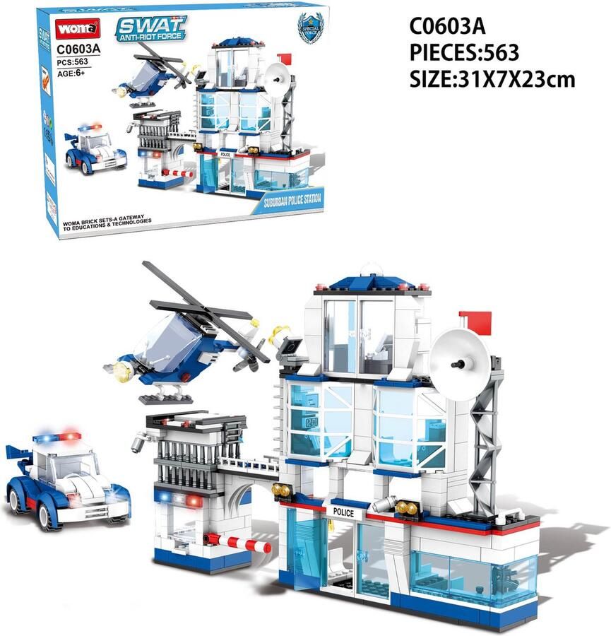 Woma SWAT Anti-Riot Force Police Station Politiecommissariaat Bouwset Bouwpakket Bouwblokken Bouwset 3D puzzel Mini blokjes Compatibel met Lego bouwstenen 563 Stuks