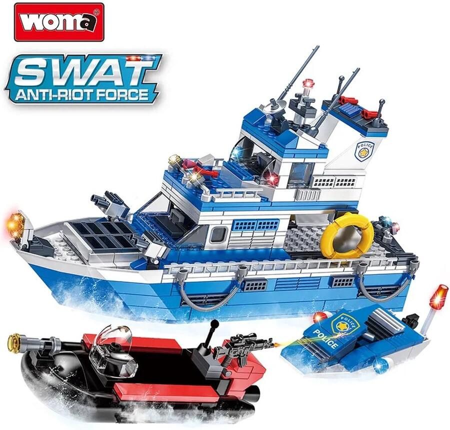 Woma SWAT Anti-Riot Force SWAT Costal Patrol Kustwachtboot Bouwpakket Bouwblokken Bouwset 3D puzzel Mini blokjes Compatibel met Lego bouwstenen 480 Stuks