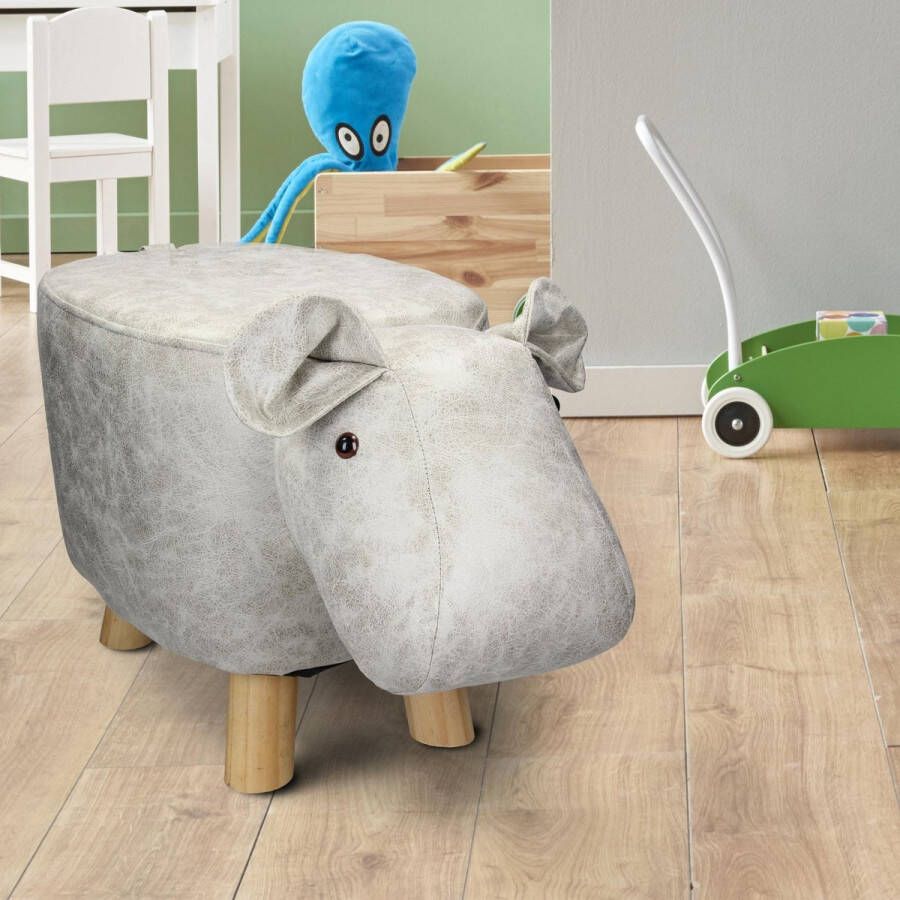 womo-design dierenkruk nijlpaard wit grijs 65x31x37 cm gemaakt van kunstleer