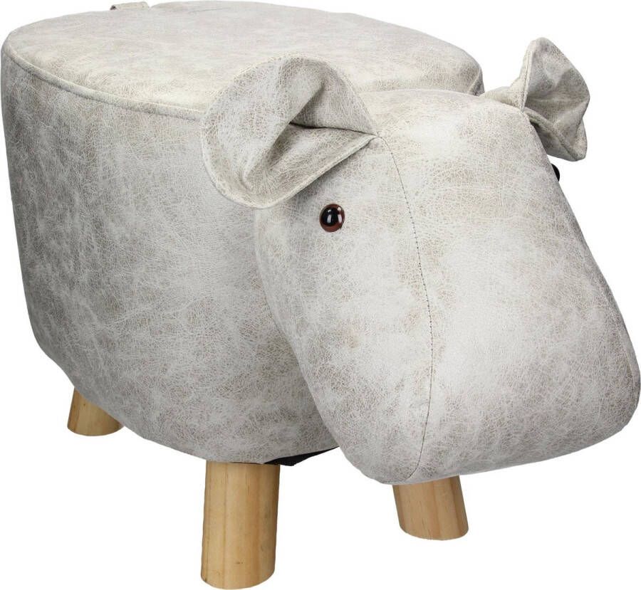 Womo-design Dierenkruk Nijlpaard Wit grijs 65x31x37 Cm Gemaakt Van Kunstleer