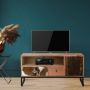 WOMO-Design TV-dressoir met 2 laden 100x50x40 cm acacia en drempelhout met metalen poten - Thumbnail 1