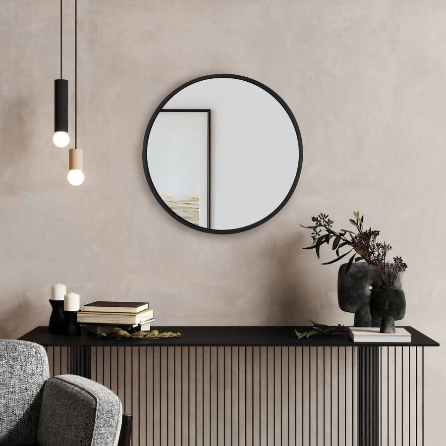 Womo-design Wandspiegel met metalen lijst Ø 60 cm Zwart van glas by