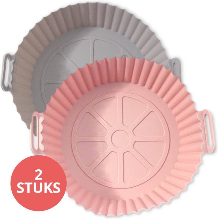 Wonbie Siliconen Bakje Rond Mandje Accessoires geschikt voor Airfryer Hetelucht Friteuse XL en XXL Bakpapier Set Grijs en Roze