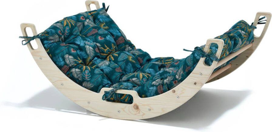 Wonder-Woody WonderWoody Montossori Houten klimboog Klimrek Kinderen Houten Speelgoed Babygym Hout Montessori Speelgoed Houten Speelgym Pikler Klimrek Klimbrug Klimboog met Kussen Donkerturkoois Kussen
