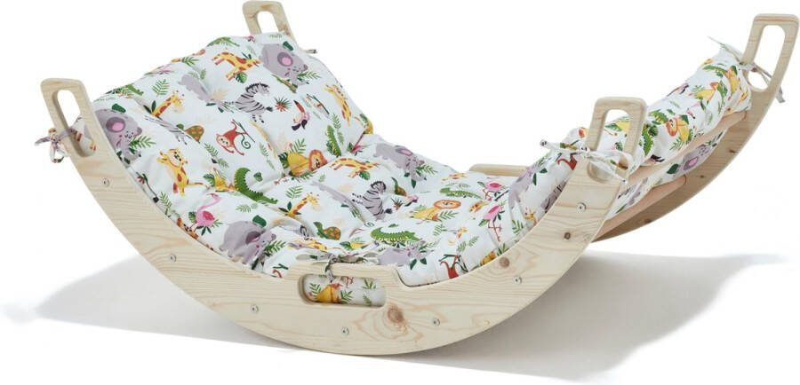 Wonder-Woody WonderWoody Montossori Houten klimboog Klimrek Kinderen Houten Speelgoed Babygym Hout Montessori Speelgoed Houten Speelgym Pikler Klimrek Klimboog met Kussen Wit Kussen