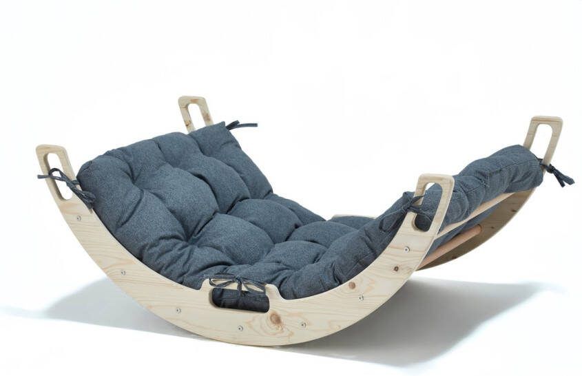 Wonder-Woody WonderWoody Montossori Houten klimboog Klimrek Kinderen Houten Speelgoed Babygym Hout Montessori Speelgoed Houten Speelgym Pikler Klimrek Klimbrug Klimboog met Kussen Grijs Kussen