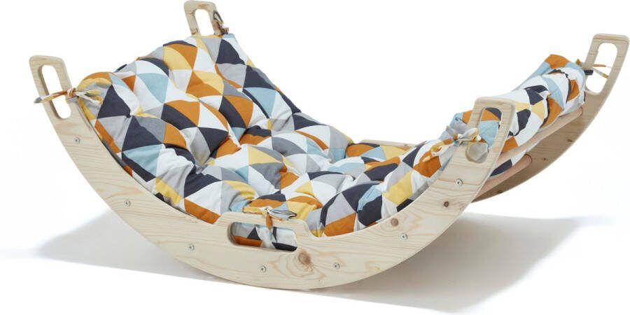 Wonder-Woody WonderWoody Montossori Houten klimboog Klimrek Kinderen Houten Speelgoed Babygym Hout Montessori Speelgoed Houten Speelgym Pikler Klimrek Klimbrug Klimboog met Kussen