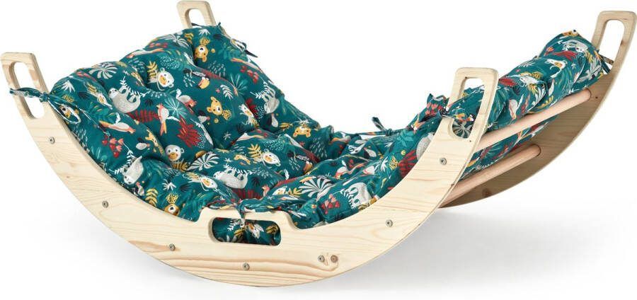 Wonder-Woody WonderWoody Montossori Houten klimboog Klimrek Kinderen Houten Speelgoed Babygym Hout Montessori Speelgoed Houten Speelgym Pikler Klimrek Klimbrug Klimboog met Kussen Groen Kussen