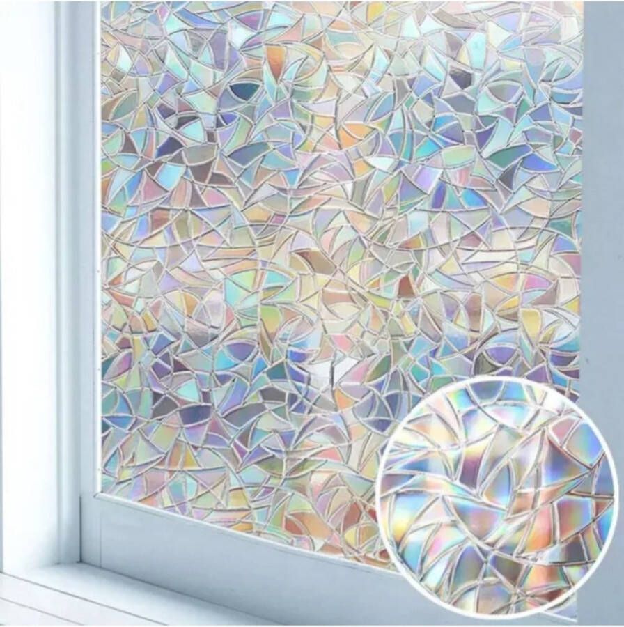 Wondersathome Raamfolie 45 x 200 cm Isolerend & Zonwerend Anti Inkijk Statisch Zelfklevend Heat Control Rainbow Glas in Lood Regenboog HR++