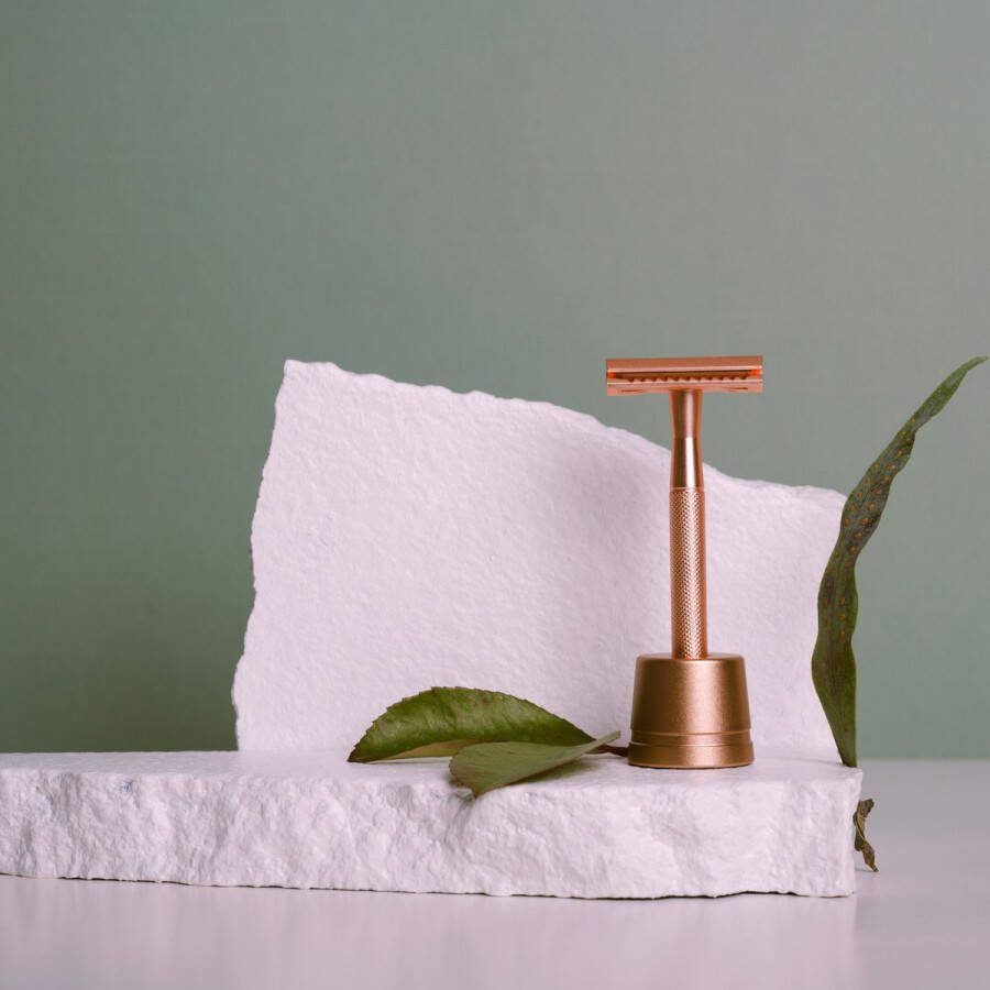 WONDR Safety Razor Scheermes + houder Rosé Gold Houder inbegrepen 10 extra mesjes