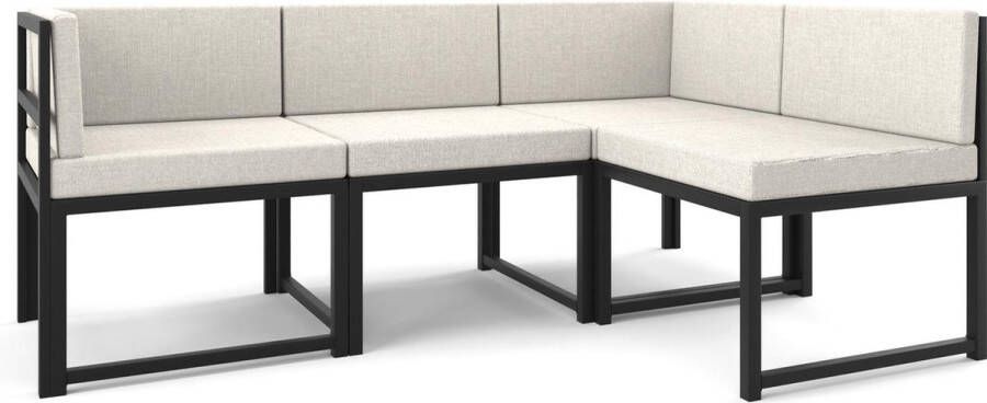 Wood House Istanbul Creme Hoekbank Modern Design Tuinmeubelen 4 Personen Metaal Beige en Zwart 185x120x73 cm
