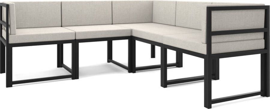 Wood House Rio Creme Hoekbank Modern Design Tuinmeubelen 5 Personen Metaal Beige en Zwart 185x185x73 cm