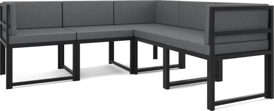 Wood House Rio Grey Hoekbank Modern Design Tuinmeubelen 5 Personen Metaal Grijs en Zwart 185x185x73 cm