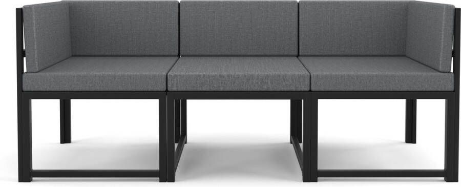 Wood House Tokyo Grey Hoekbank Modern Design Tuinmeubelen 3 Personen Metaal Zwart en Grijs 185x60x73 cm