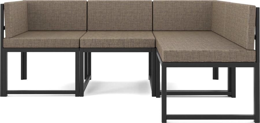 Wood House Istanbul Brown Hoekbank Modern Design Tuinmeubelen 4 Personen Metaal Bruin en Zwart 185x120x73 cm