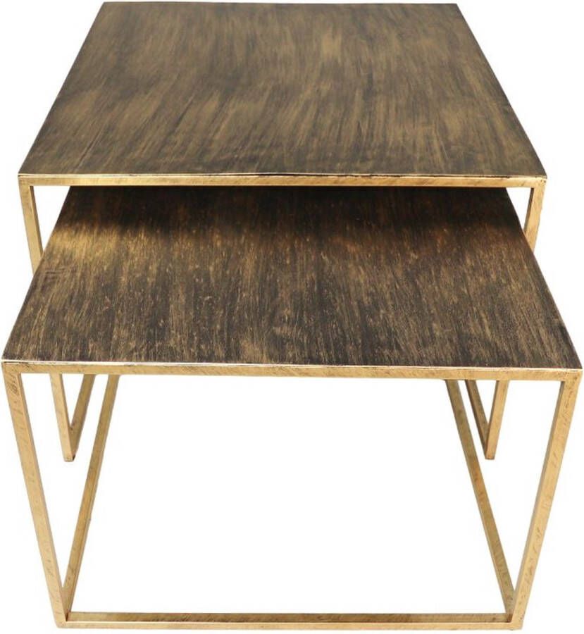 Wood Selections Vierkante Salontafel 55x55x42 50x50x37 Antiek goud Metaal Set van 2
