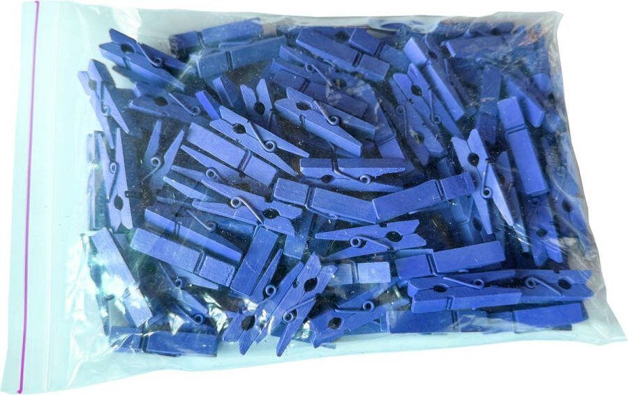 Wood Tools & Deco Set van 100 kleine wasknijpers van hout (35 mm donkerblauw)