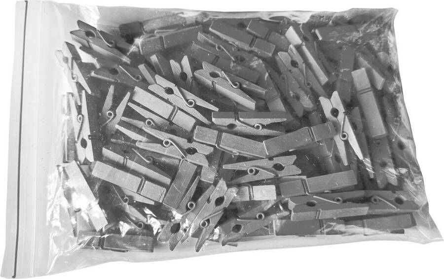 Wood Tools & Deco Set van 100 kleine wasknijpers van hout (35 mm grijs)