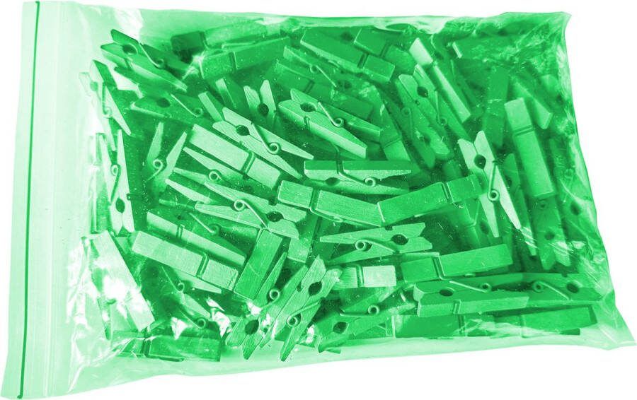 Wood Tools & Deco Set van 100 kleine wasknijpers van hout (35 mm groen)