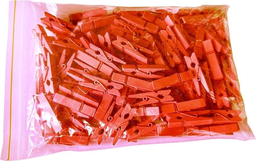 Wood Tools & Deco Set van 100 kleine wasknijpers van hout (35 mm oranje)