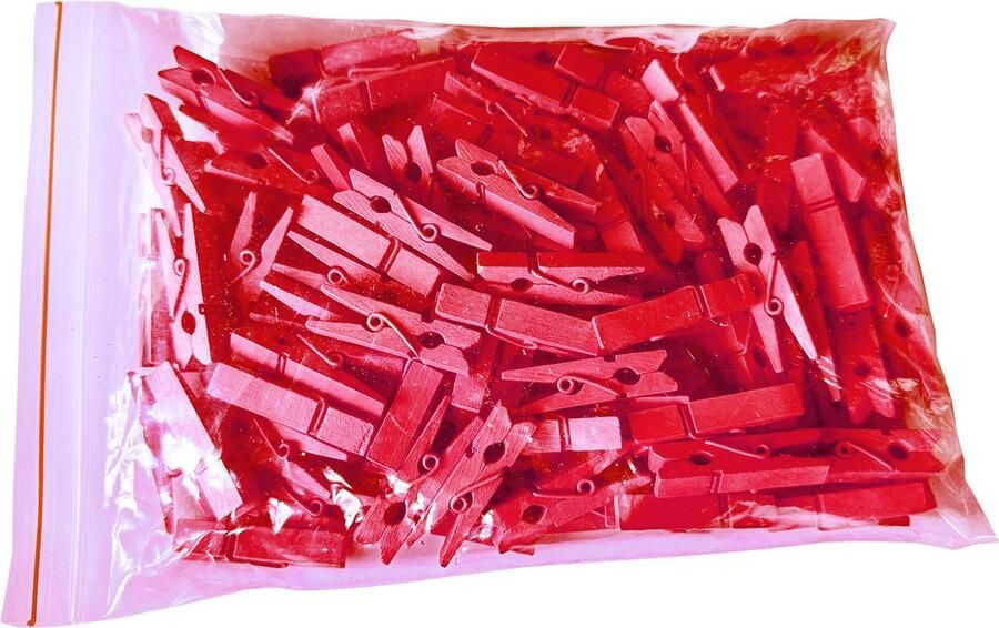 Wood Tools & Deco Set van 100 kleine wasknijpers van hout (35 mm rood)