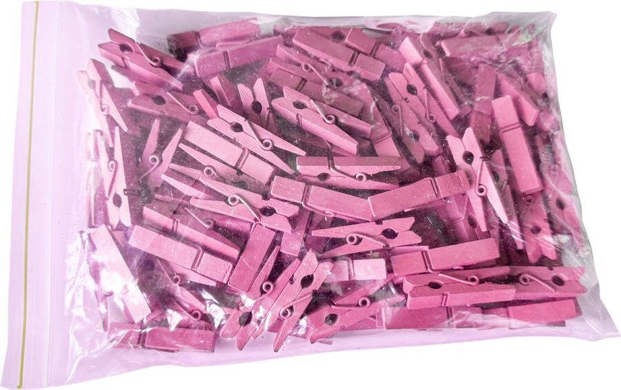 Wood Tools & Deco Set van 100 kleine wasknijpers van hout (35 mm roze)