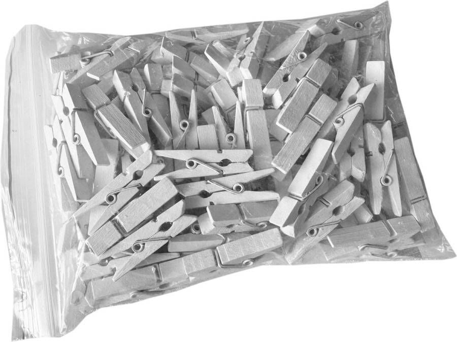 Wood Tools & Deco Set van 100 kleine wasknijpers van hout (35 mm wit)