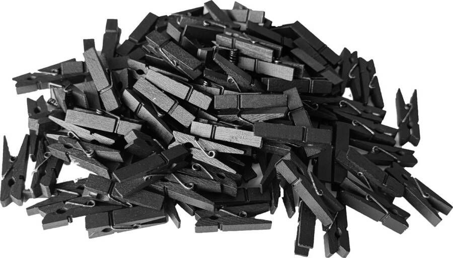 Wood Tools & Deco Set van 100 kleine wasknijpers van hout (35 mm zwart)