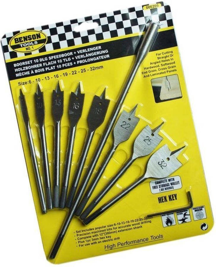 Wood Tools & Deco Set van 8 speedboren voor hout met verlengstuk (6-32 mm)
