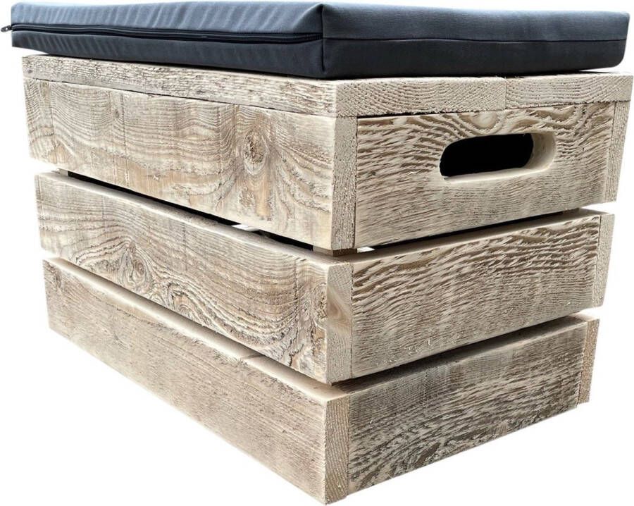 Wood4you Bijzetkruk Steigerhout 60L x 40H x 37B cm incl. kussen