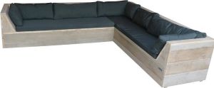 Wood4you Loungeset 6 steigerhout 200x260 cm GL-vorm incl. plofkussens