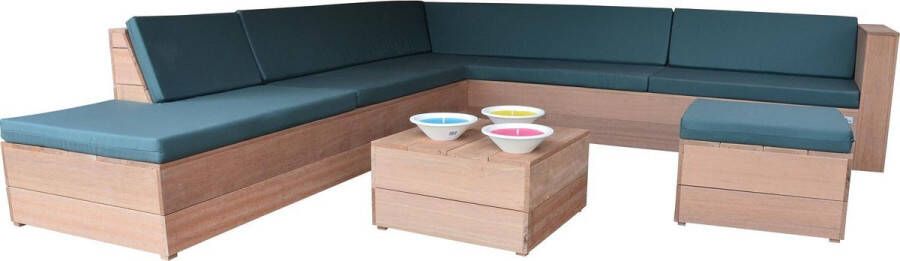 Wood4you Loungeset 7 Bankirai 250cm 200cm incl kussens (L-vorm)