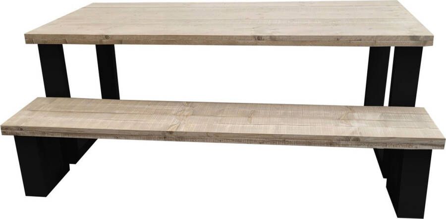 Wood4you New England combideal Eettafel + Bankje 180 90 cm 180 90 cm Zwart Eettafels