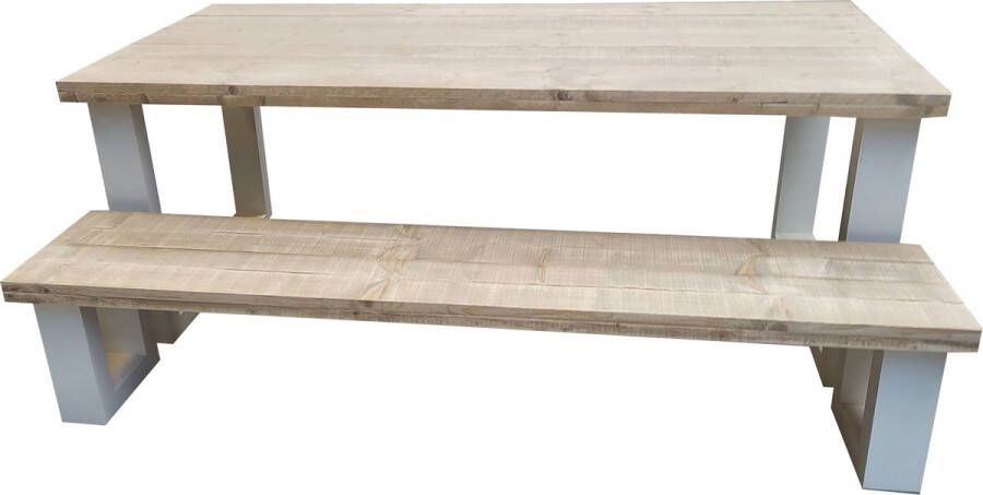 Wood4You New England Combideal Eettafel + Bankje 200 90 Cm Wit Eettafels