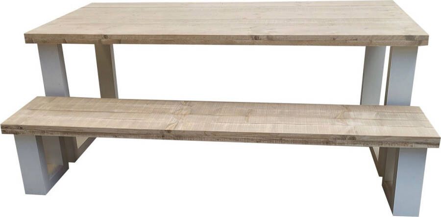 Wood4You New England Combideal Eettafel + Bankje 220 90 Cm Wit Eettafels