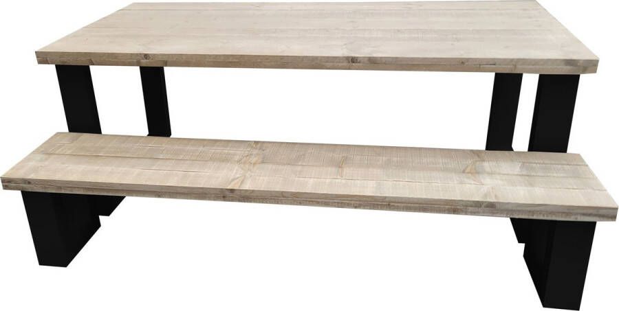 Wood4you New England combideal Eettafel + Bankje 180 90 cm 180 90 cm Zwart Eettafels