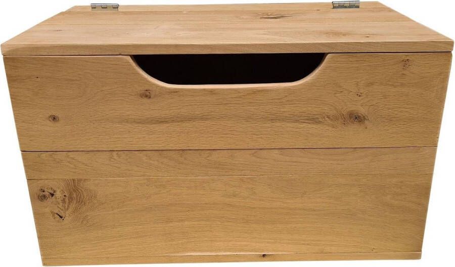 Wood4you Speelgoedkist Kick Eikenhout 80Lx50Hx50D cm Opbergkist Dekenkist Opruimkist Speelgoedbank