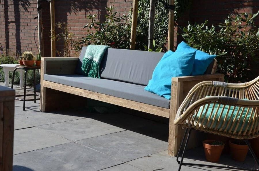 Wood4you Tuinbank Ameland 'Doe Het Zelf' Bouwpakket Steigerhout 152lx72hx57d Cm Incl Kussen
