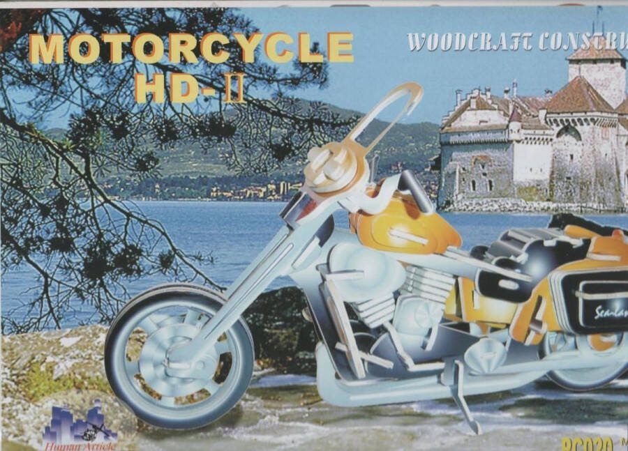 Woodcraft 3D Puzzel Bouwpakket Harley Motor II hout gekleurd