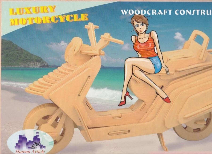Woodcraft 3D Puzzel Bouwpakket Scooter hout