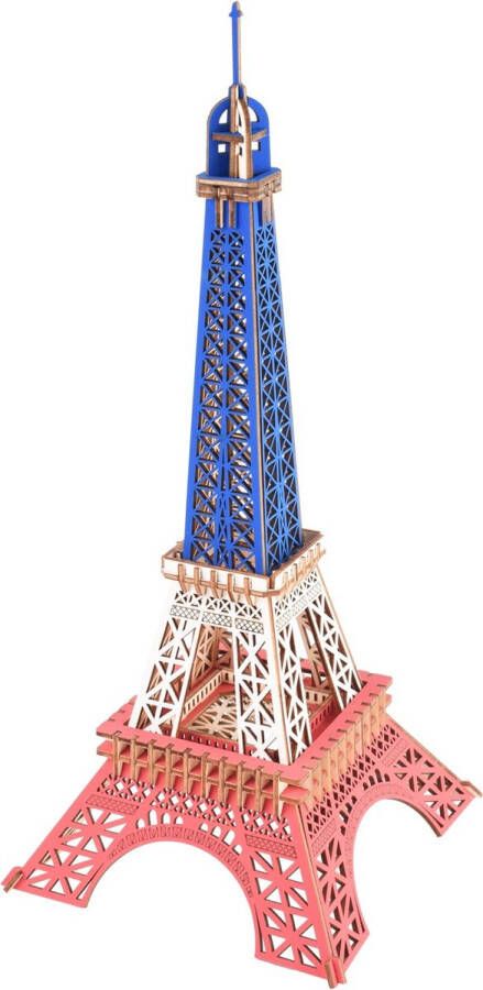 Woodcraft Houten modelbouw Wooden Puzzle Miniatuurbouw hout Eifel toren blauw wit rood