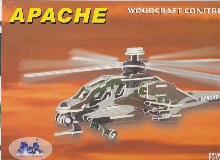 Woodcraft 3D Puzzel Bouwpakket Apache helicopter hout gekleurd