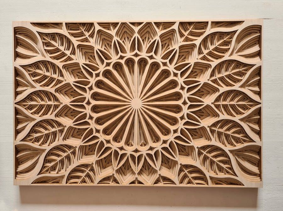 Wooddesign4u Lila Design Houten Muur Kunst Stereoscopisch 3D Decor Zesvoudig Gelaagd 72 x 48 cm Wanddecoratie