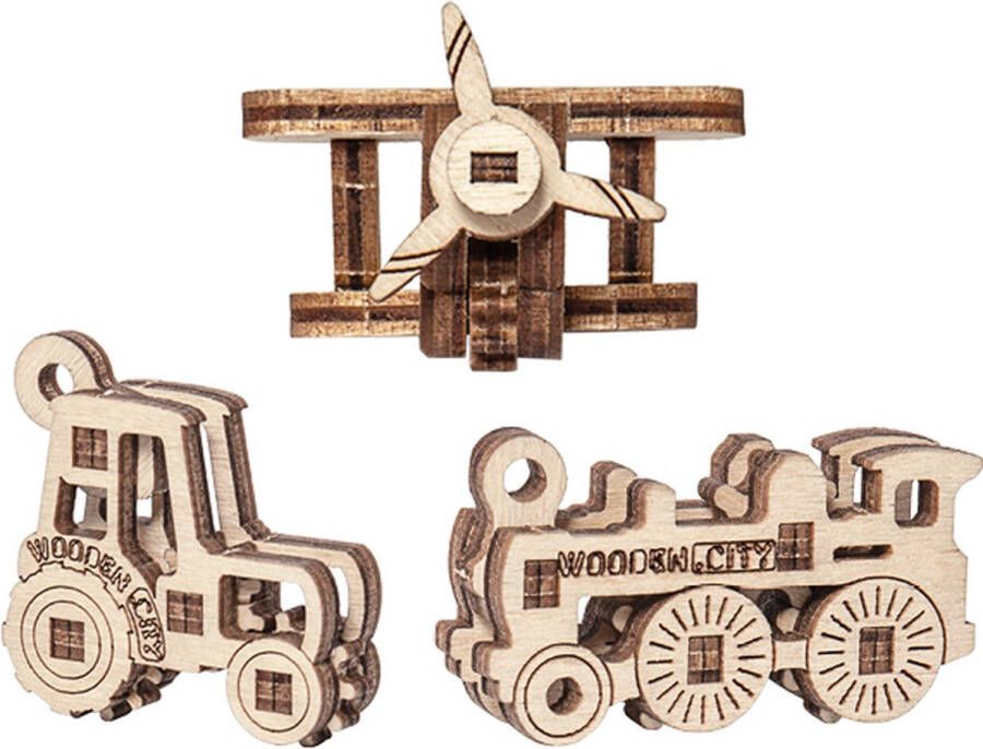 Wooden City Houten 3d-puzzel Transport Widgets 10 6 Cm 3 Stuks