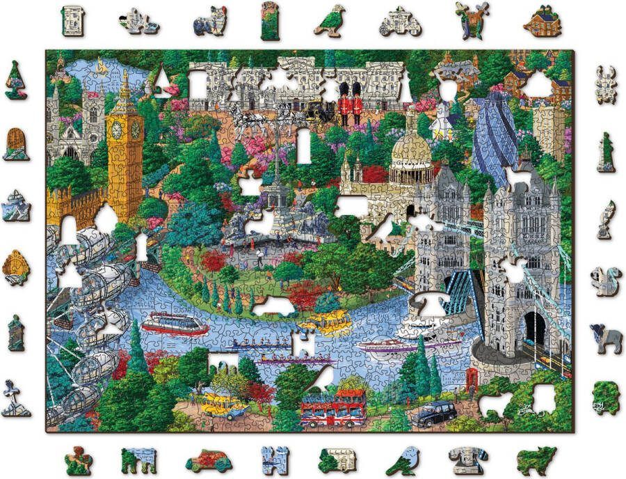 Wooden City London Bezienswaardigheden XL Houten Vormpuzzel 52x37 5 cm 1010 stukjes