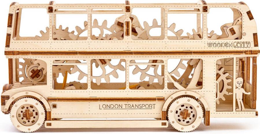 Wooden City modelbouwpakket Londen Bus hout 115mm hoog x 232mm breed x 70mm diep naturel kleur
