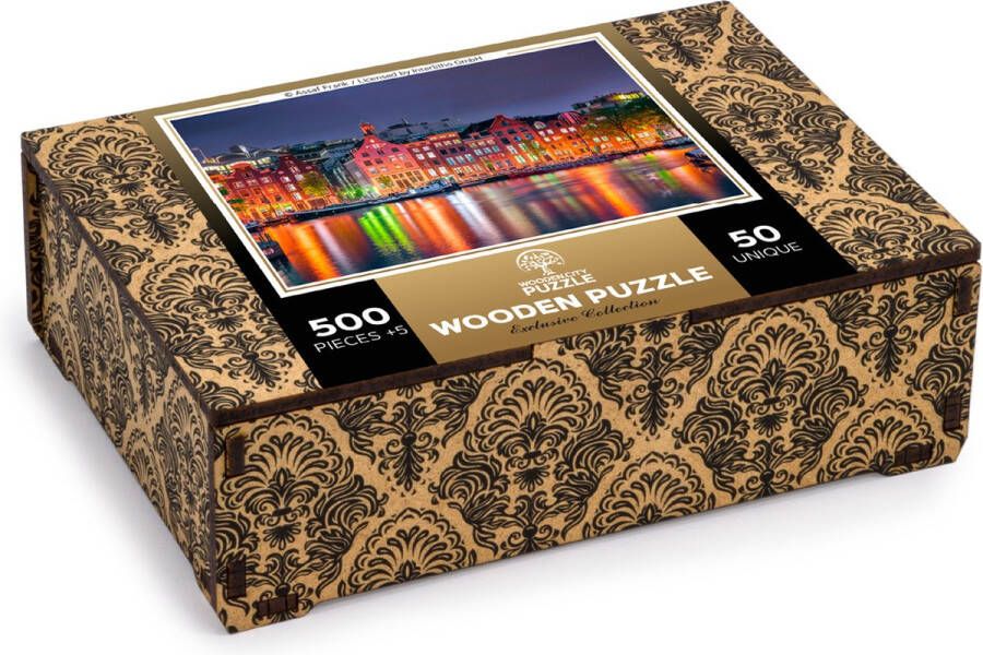 Wooden City Puzzel: AMSTERDAM BY NIGHT 505 50 in hout 8+